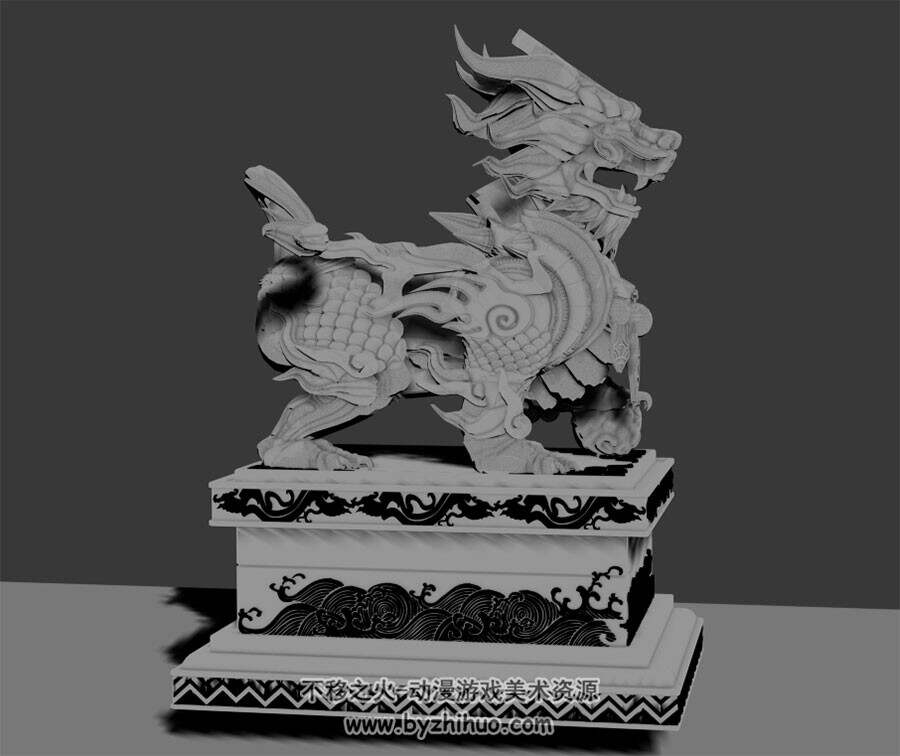 中式古风神像 麒麟雕像分享 Max模型