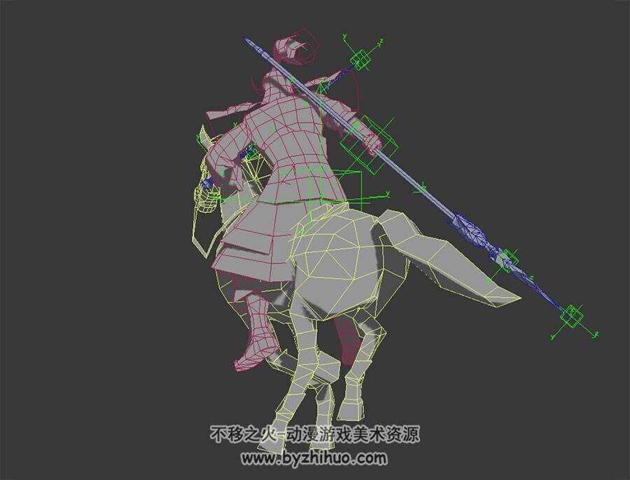 东方古代持枪骑兵 3D模型有绑定和跑的动作