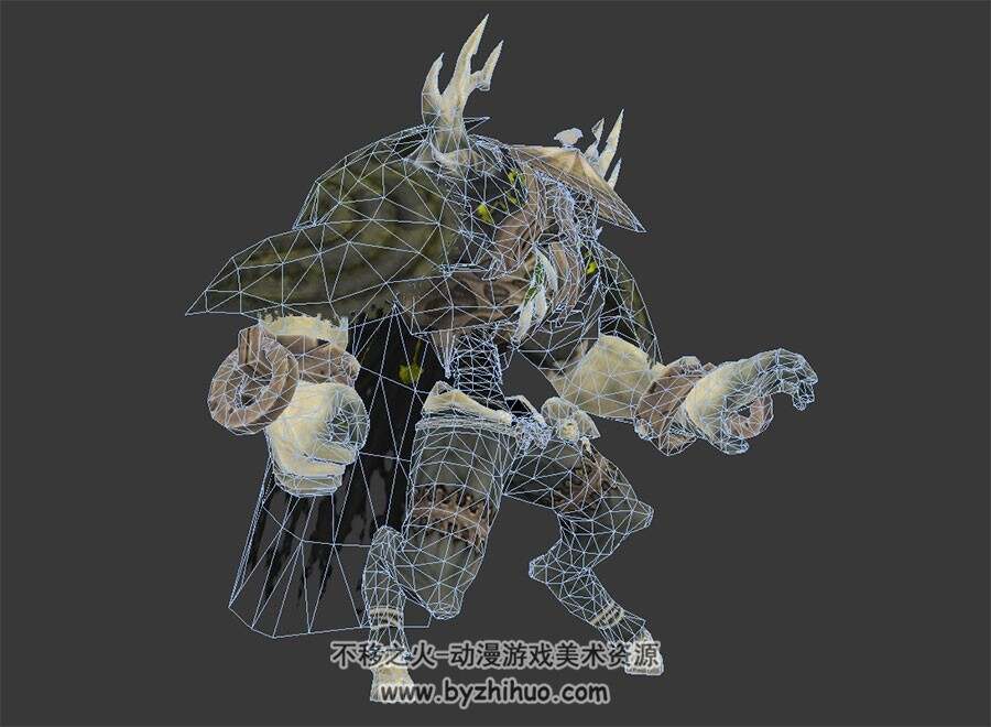 戴斗笠面具的巨臂怪物 3D模型 有骨骼和动作