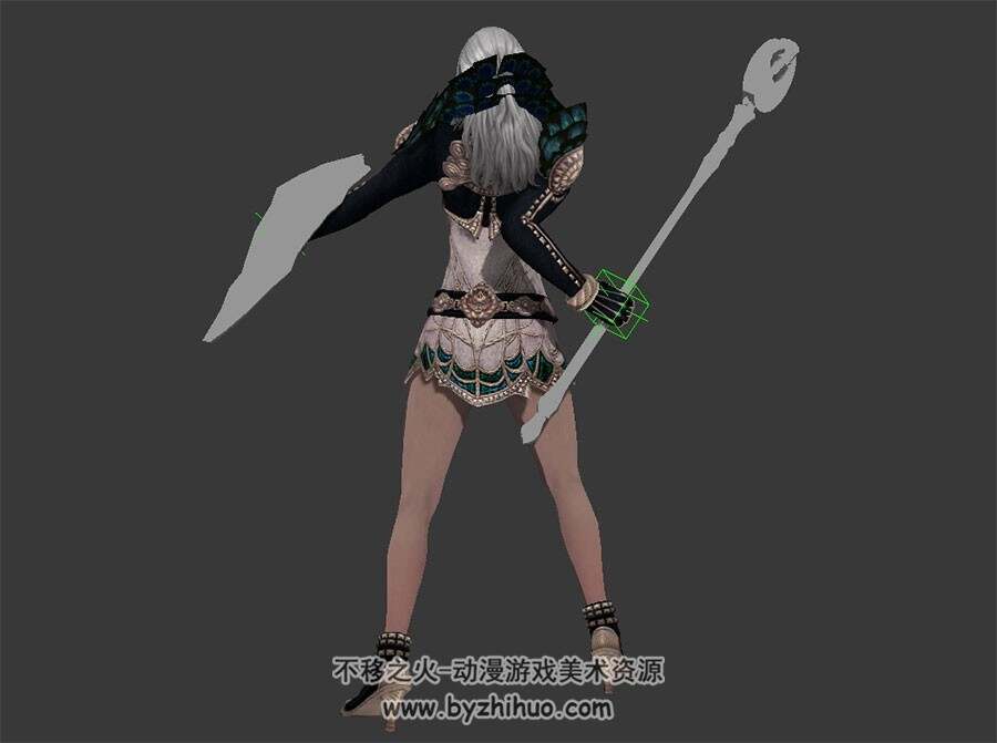 白发性感短裙杖盾女战士 3D模型 有绑定和动作