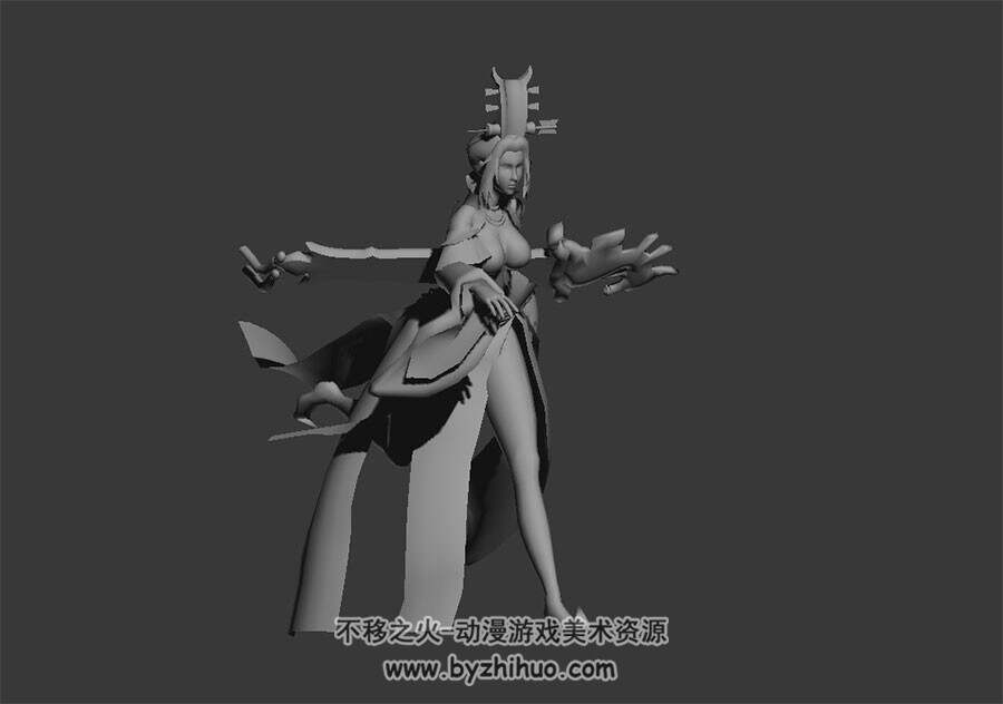两个女法师 3D模型 有绑定和奔跑的动作