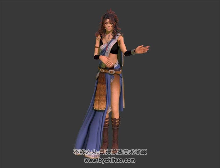 红卷发舞娘 3D模型 有绑定和尬舞动作