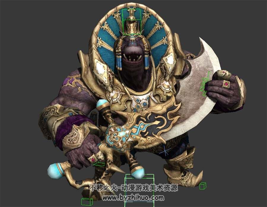 手持大砍刀的河马精3d模型有绑定和动作