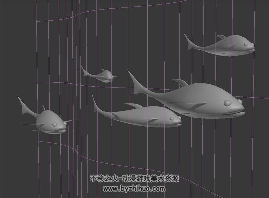 水墨风小鱼 3D模型 四边面