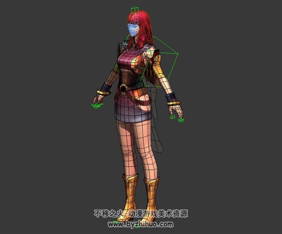 红发短裙美少女 3D模型 有绑定  四边面