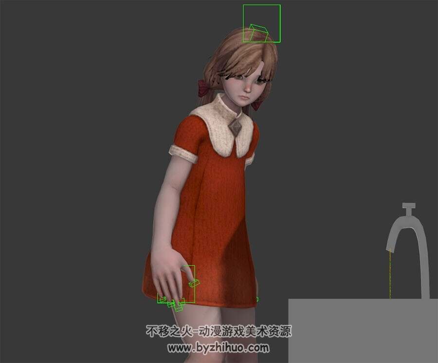 红裙小女孩洗手 3D模型 有绑定和洗手的动作 四边面