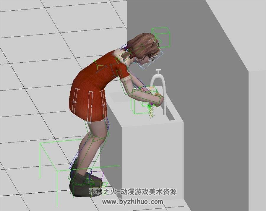 红裙小女孩洗手 3D模型 有绑定和洗手的动作 四边面