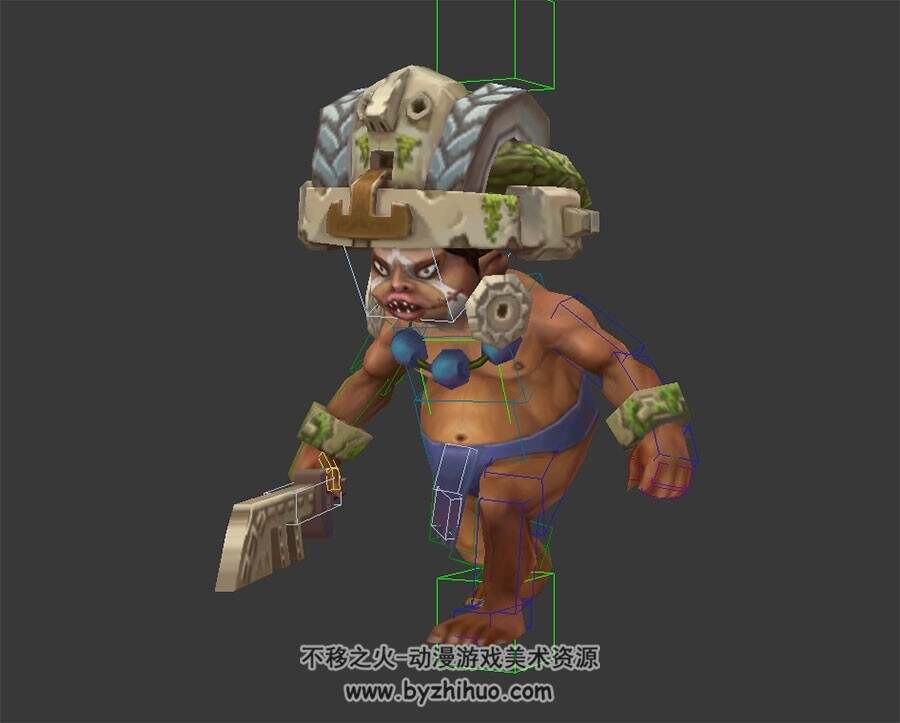 石头帽子 蛮族侏儒 3D模型 有绑定和动作 四边面