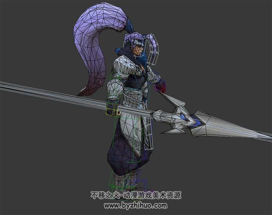 卡通风 紫发铠甲古代武将 3D模型 有绑定
