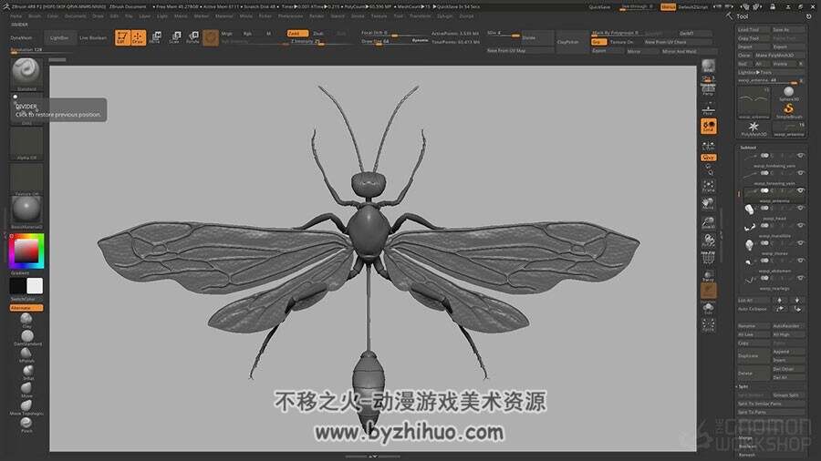 ZBrush 逼真的昆虫雕刻渲染视频教程 附源文件