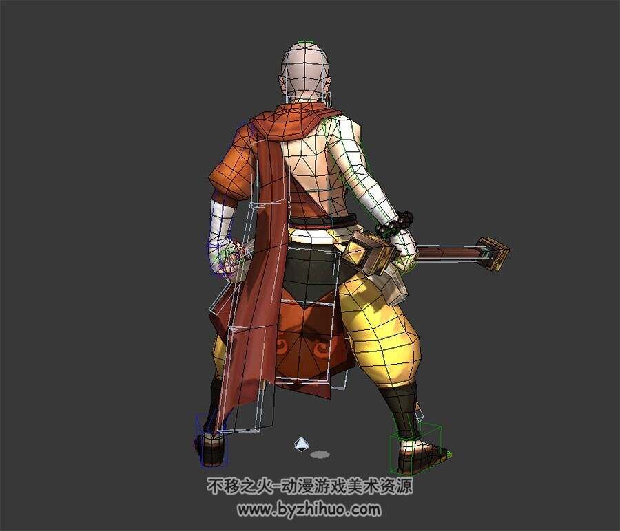 古风 和尚武僧 3D模型 有绑定 和动作
