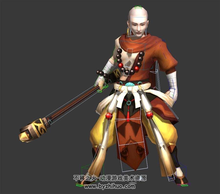 古风 和尚武僧 3D模型 有绑定 和动作