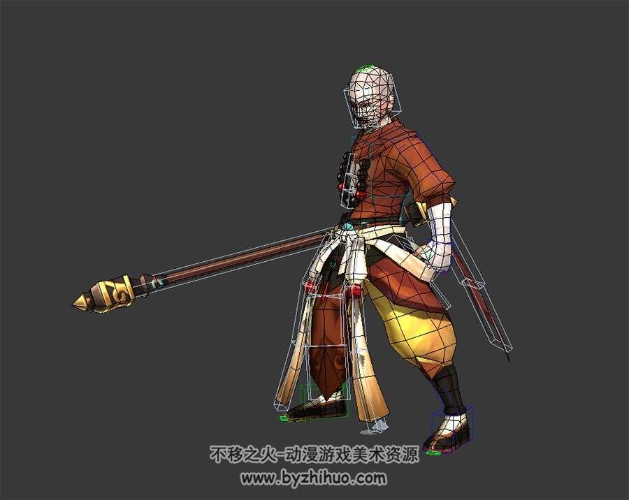 古风 和尚武僧 3D模型 有绑定 和动作