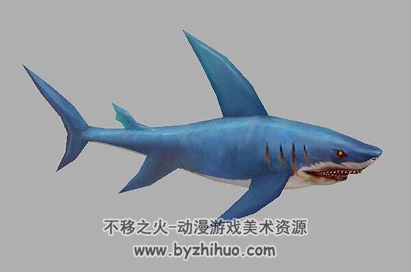 鲨鱼 3D模型 有绑定和全套动作 四边面