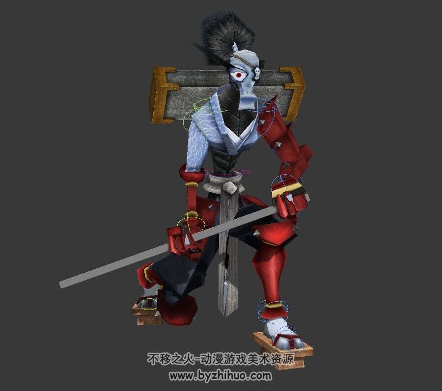 卡通僵尸武士 3D模型 有绑定和攻击、走跑的动作