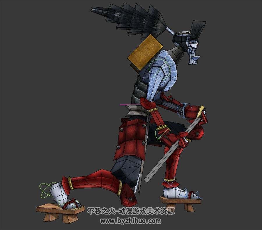 卡通僵尸武士3d模型有绑定和攻击走跑的动作