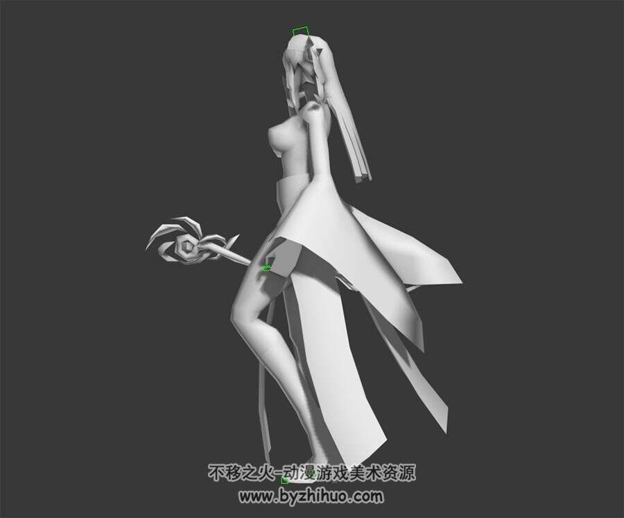 白模长袍女法师 3D模型 有绑定和动作