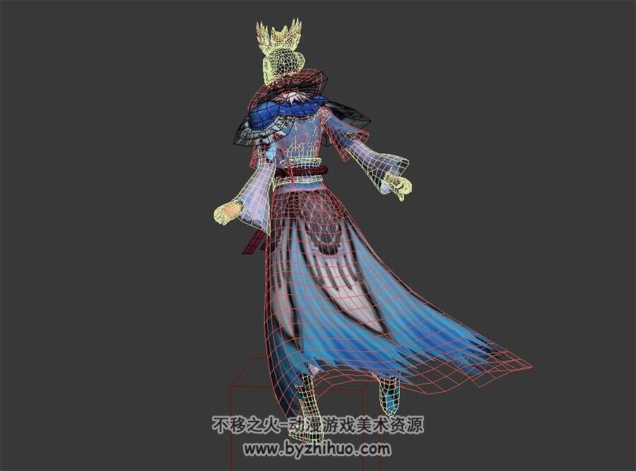 古风蓝衣女侠客 3D模型 有绑定和奔跑动作 四边面