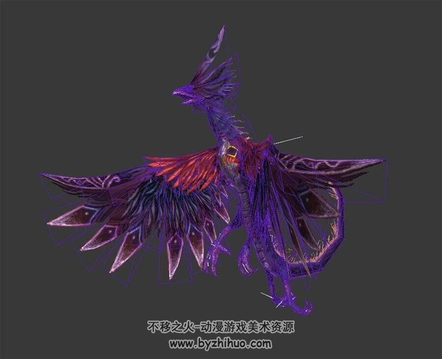 紫色羽毛怪物鸟 3D模型 有绑定和待机。攻击动作