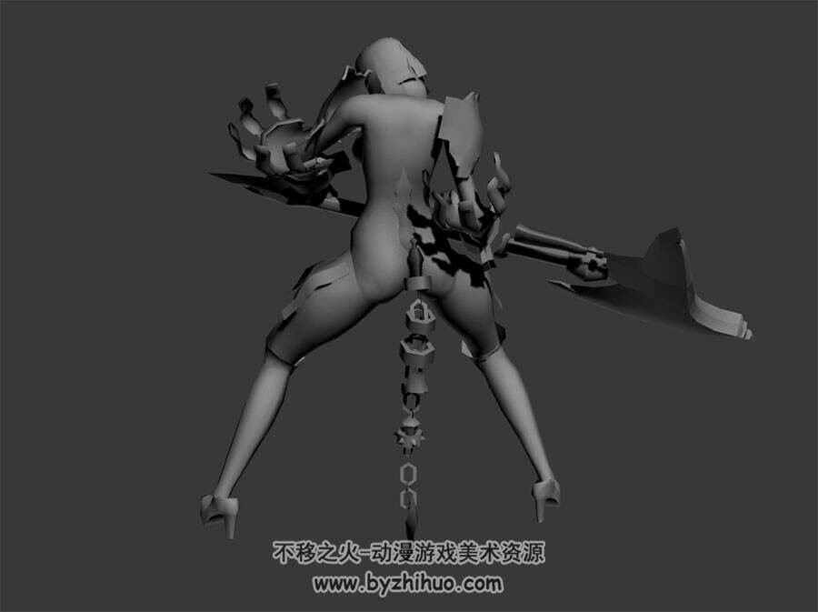 巨斧女战士 3D模型 有绑定和动作