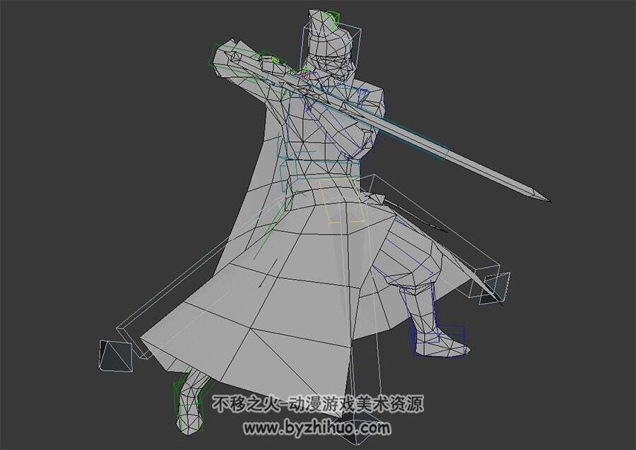 古代持剑披风男侠客  3D模型 有绑定和动作