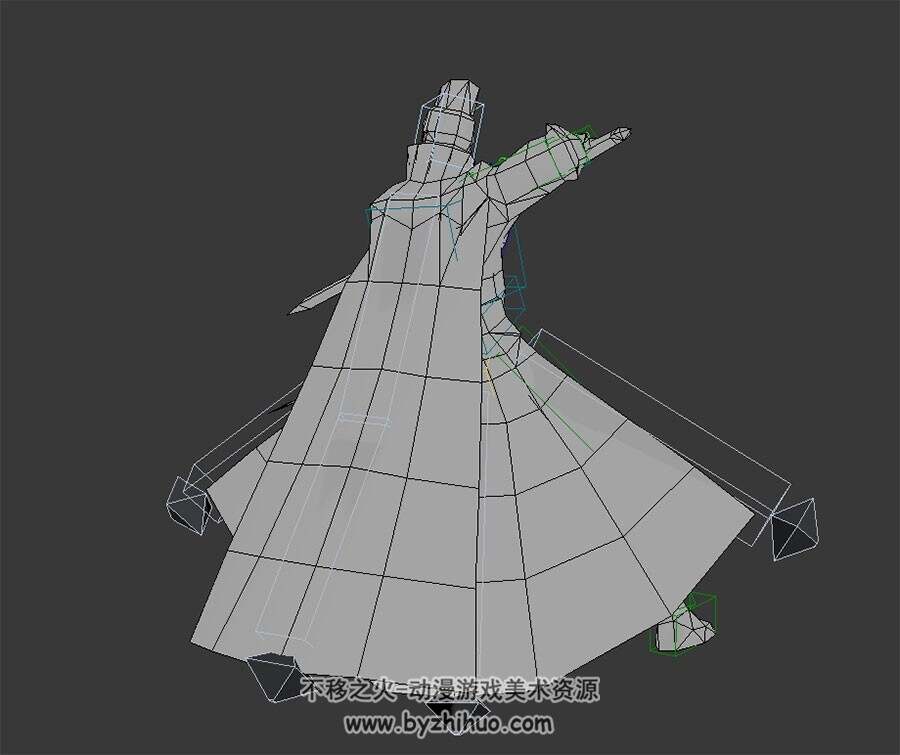 古代持剑披风男侠客  3D模型 有绑定和动作