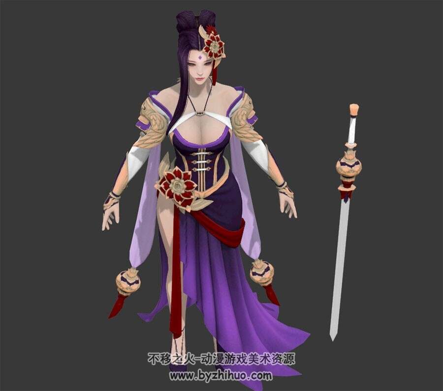 中式古装女性角色 用剑 Max模型