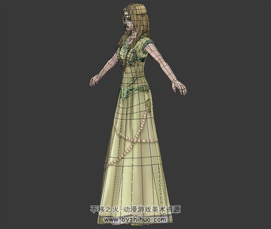 欧洲古代 金发少女 3D模型 有骨骼 四边面