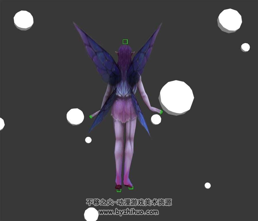 蝴蝶女妖精  3D模型 有绑定和动作 四边面