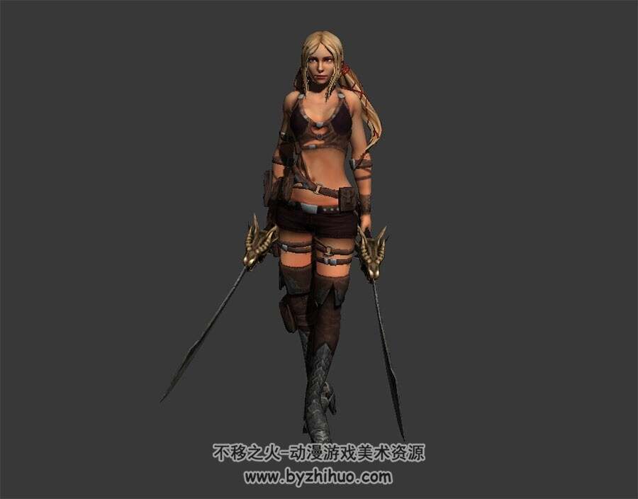 金发双马尾少女战士 3D模型 高模