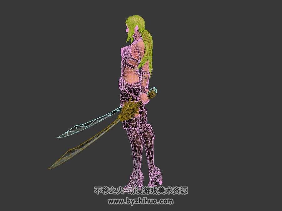金发双马尾少女战士 3D模型 高模