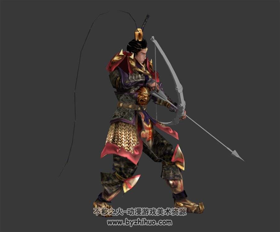古代武将 3D模型 有绑定和射箭的动作 四边面
