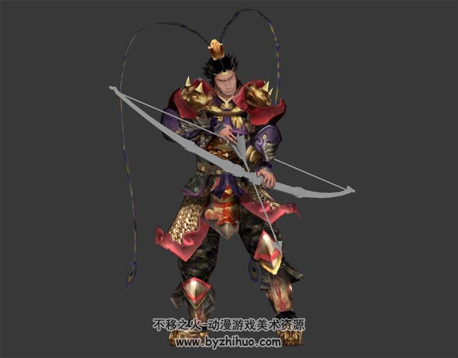古代武将 3D模型 有绑定和射箭的动作 四边面