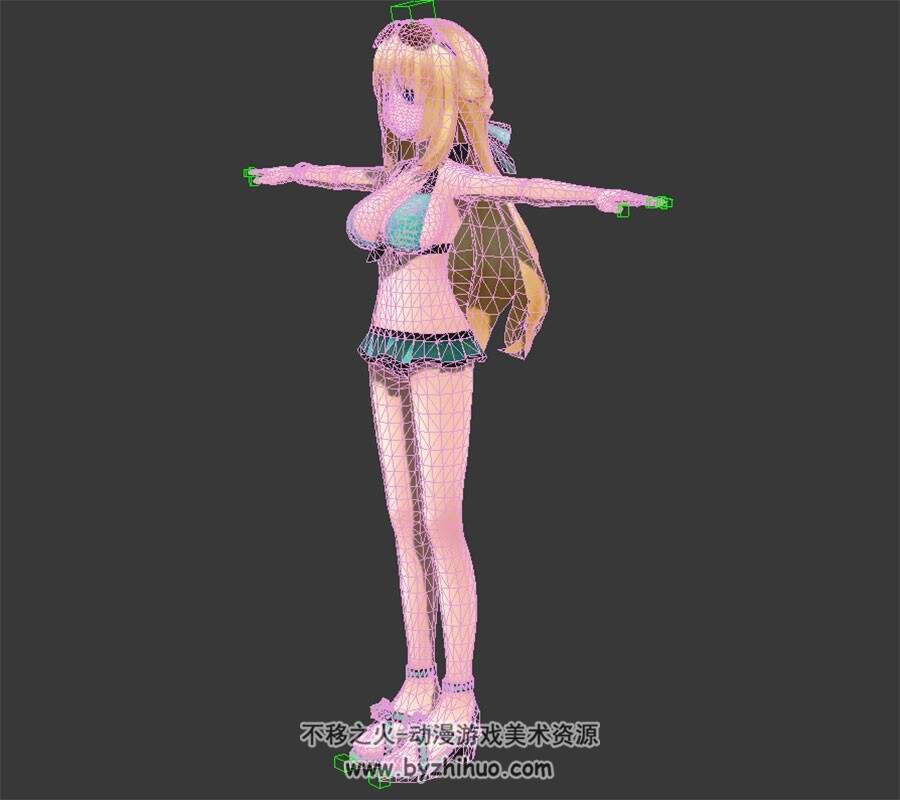 金发二次元泳装少女 3D模型 有绑定