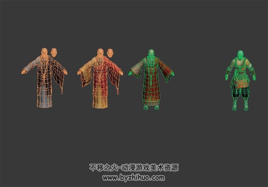 方丈和武僧的服装 3D模型