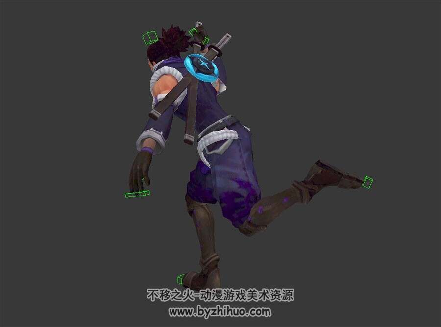 脏辫紫衣男剑客 3D模型 有绑定和待机、奔跑的动作