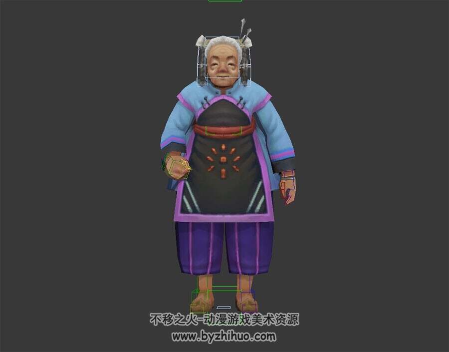 古装村民老太太路人NPC 3D模型  有绑定和休闲装