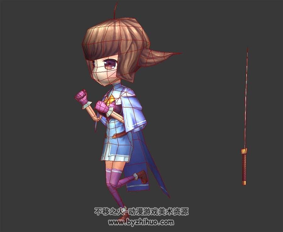 Q版卡通 三头身少女 3D没耐心有绑定和走跑动作
