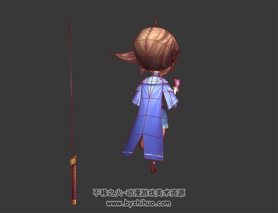 Q版卡通 三头身少女 3D没耐心有绑定和走跑动作