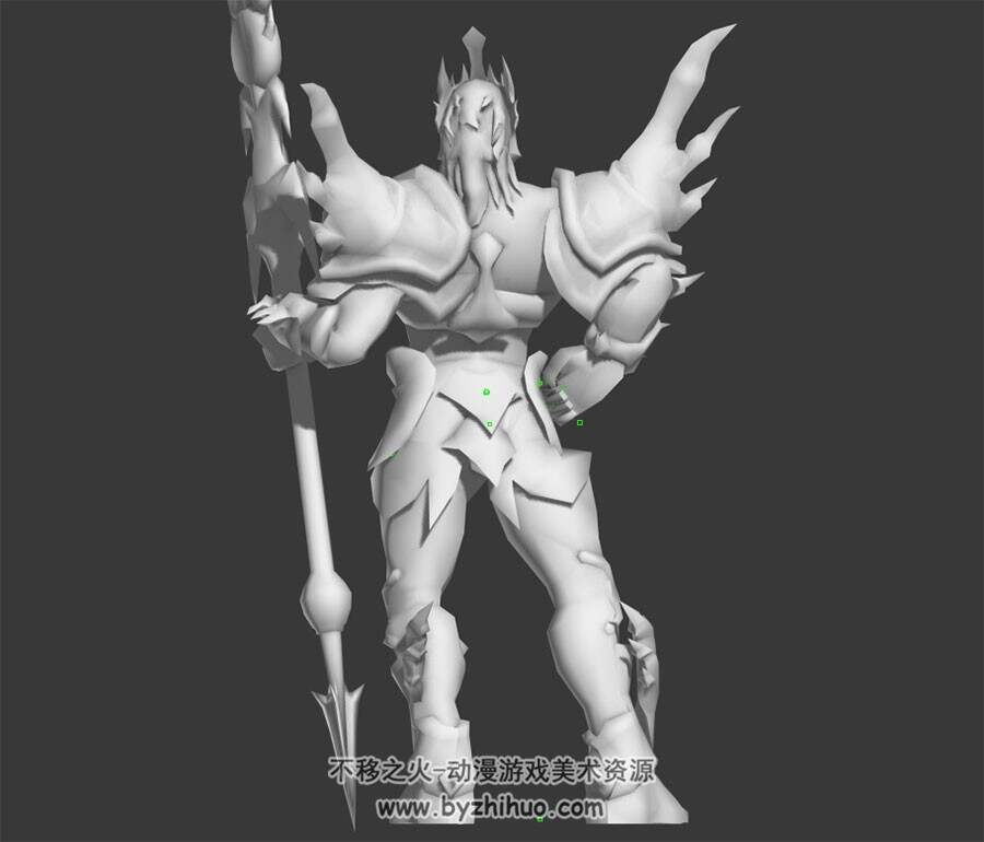 长矛铠甲壮汉白模 3D模型 有绑定和动作