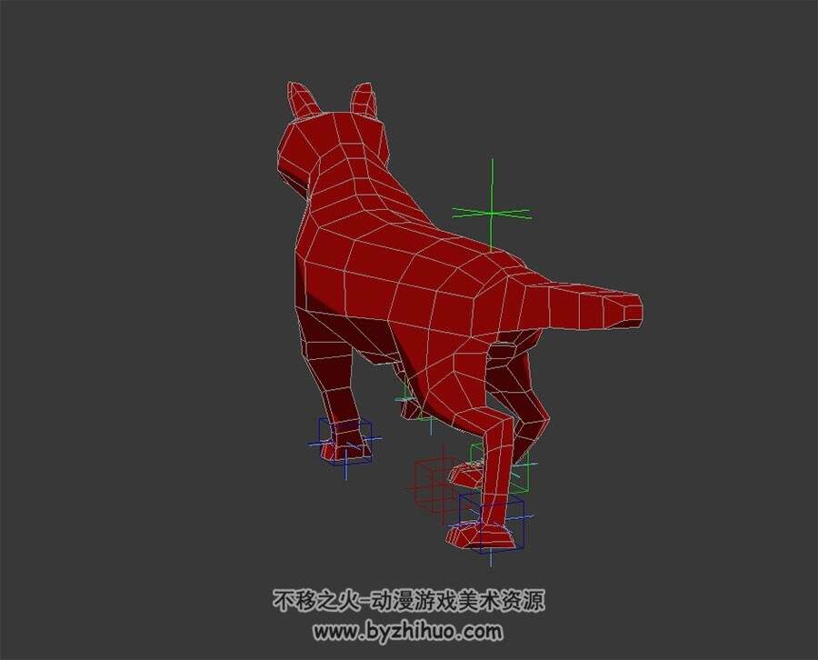 四边面土狗 3D模型 有绑定和简单的走路动作