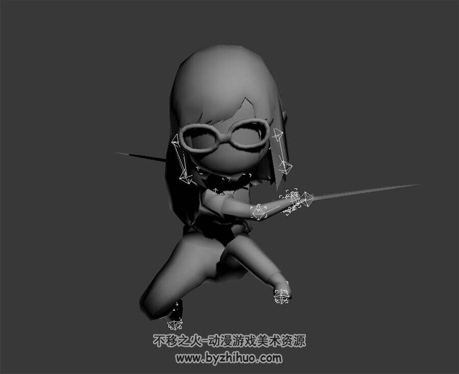 Q版长发女刺客 3D模型 有绑定和攻击动作