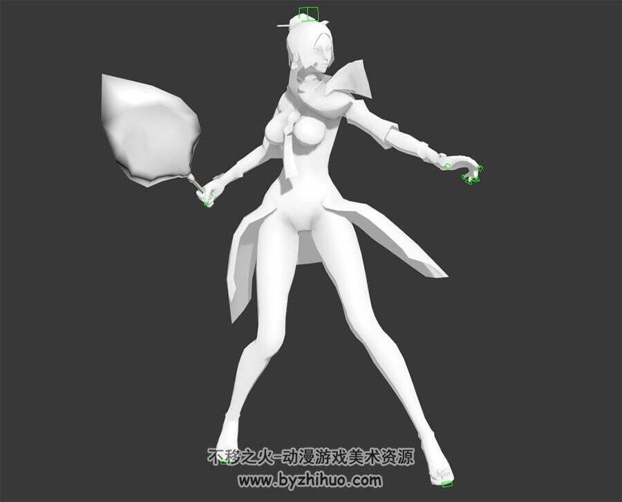 扇子武器的女法师 3D模型 有绑定和施法动作