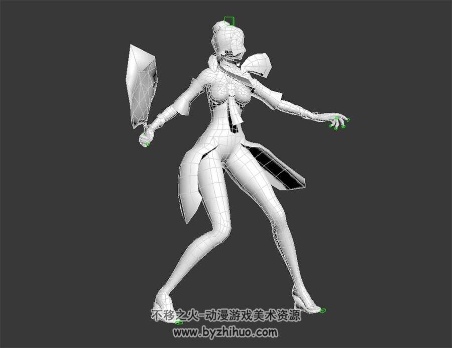 扇子武器的女法师 3D模型 有绑定和施法动作
