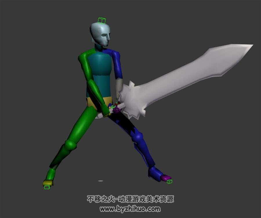剑士人物 3D模型骨骼 有挥砍和跳跃动作
