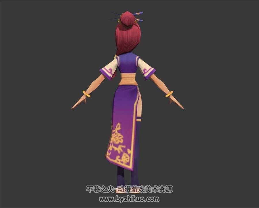 卡通红发古装少女 3D模型 有绑定和动作