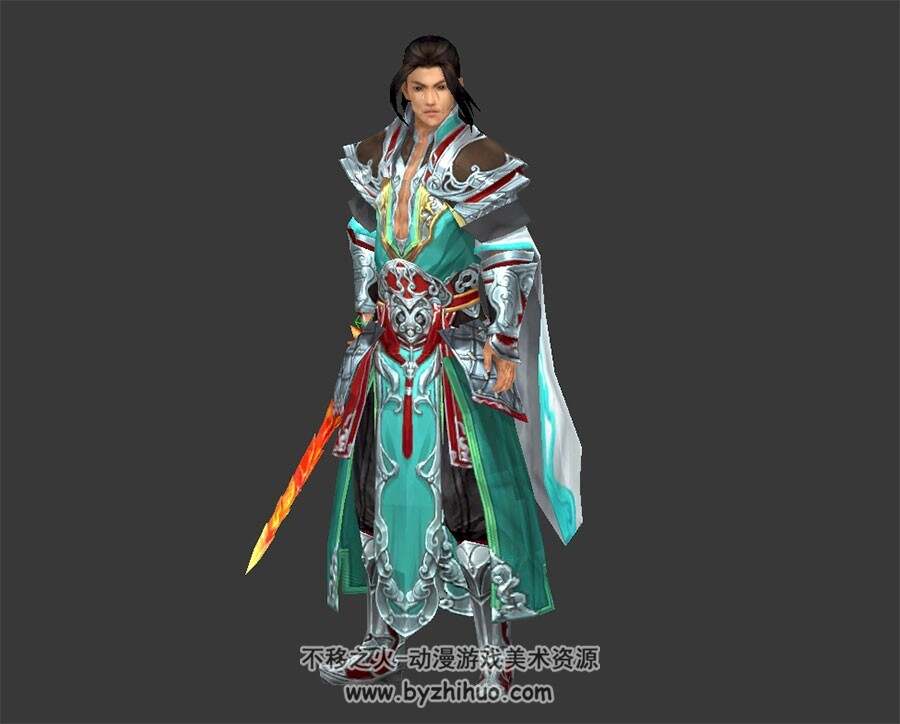 古风武侠男角色  3D模型 有绑定和舞剑攻击动作