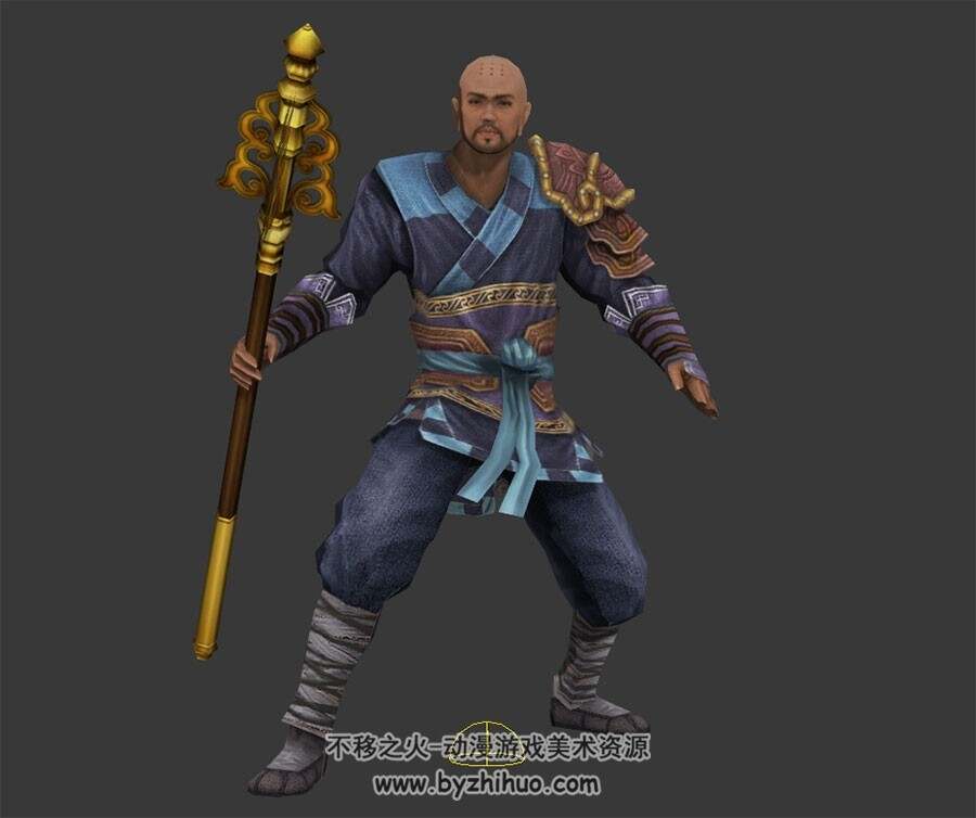 武僧和尚 3D模型 有绑定和棍击动作