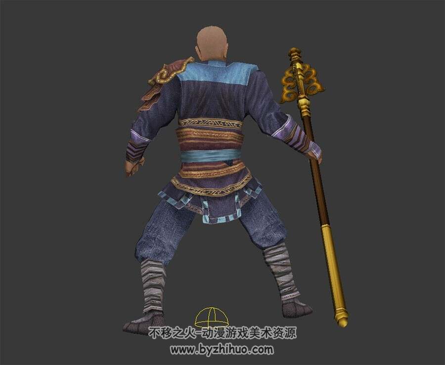 武僧和尚 3D模型 有绑定和棍击动作