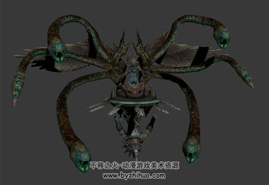 暗黑风蛇头触手大BOSS 3D模型 有绑定和全套动作